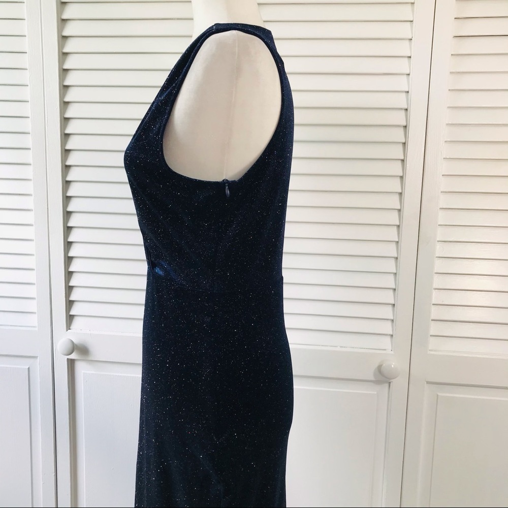 New Iris Midnight Blue Sparkly V-Neck Dress Size Medium — image 5 of 8